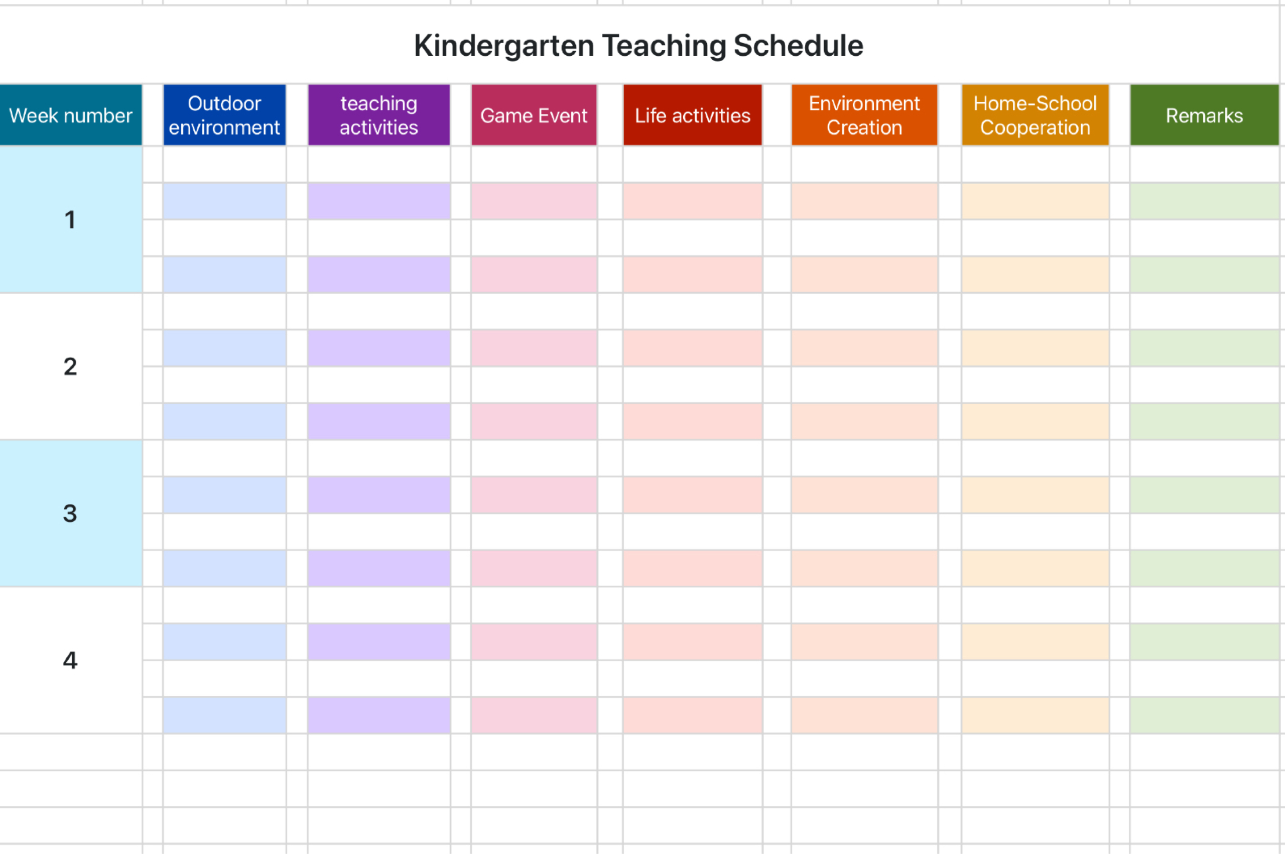 Kindergarten Teaching Schedule 3